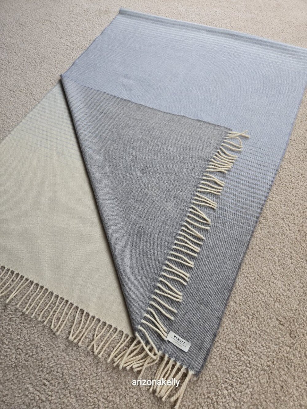 McNutt Lambswool Scarf Blue, Grey, Creme with Stripes Ireland Oversized - Picture 13 of 14
